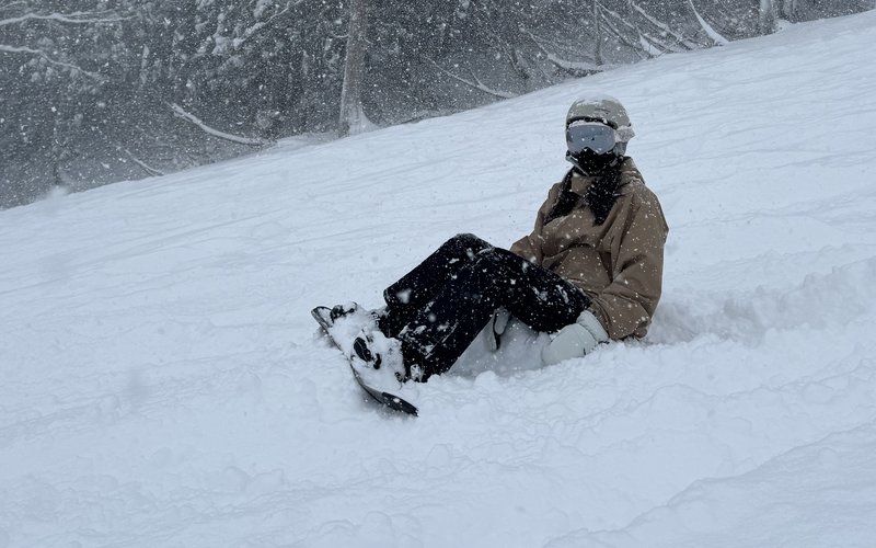 從雪道高處俯瞰滑雪場與山腳下的小鎮